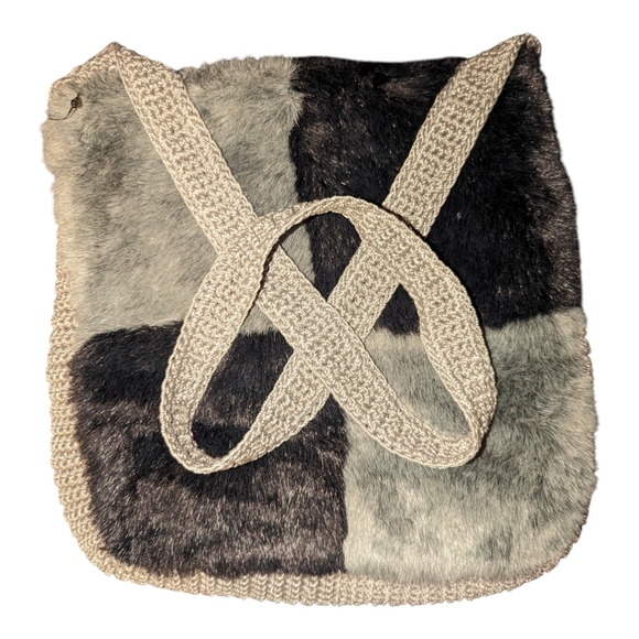 SAK + UGG had a Party: Faux Fur Crossbody Crotchet HOBO Soft Comfy Patchwork Bag - Picture 5 of 8